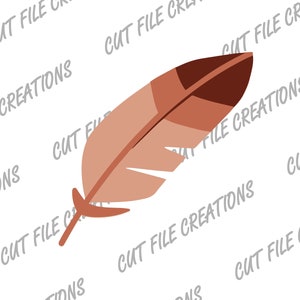 May include: A single brown feather with a light brown tip. The feather is angled diagonally from the bottom left to the top right of the image.