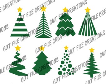 Modern Christmas Tree SVG Bundle, Simple Star Design (Digital Download)