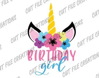 Unicorn Birthday Girl SVG (png, eps, dxf) (Digital Download)