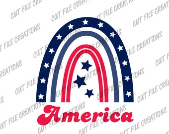 Patriotic Rainbow SVG, Red White Blue Stars, 4th of July PNG (Cut Files)