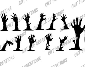 Paquete de archivos SVG de manos de zombi, archivo de corte para Halloween (descarga digital)