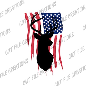 Hirsch und Amerikanische Flagge SVG, Sublimation Download PNG, Tumblers, Tassen, T-Shirt Grafik, Transparenter Hintergrund PNG, Cut File für Cricut