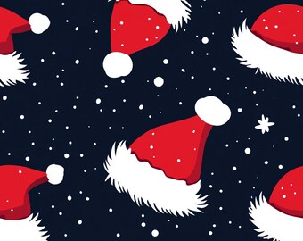 Santa Hat Seamless Pattern, Christmas Holiday PNG (Digital Paper)