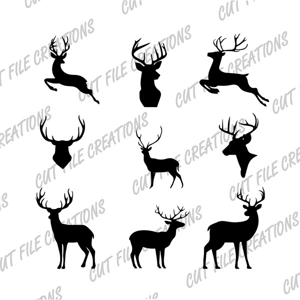 Deer SVG Bundle, Deer Silhouette SVG Bundle, Cut files for cricut, Sublimation download, Buck, Mule Deer, White tail Deer, Hunter SVG