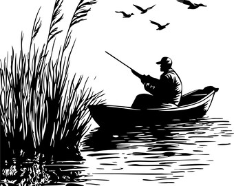 Duck Hunting SVG, Duck Hunting PNG, Sublimation file, Cut file for cricut, Silhouette, Hunting svg, Duck hunting cut file, John Boat Hunting