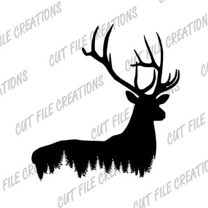 Herten SVG, Deer Silhouette SVG, Cut bestanden voor cricut, Sublimatie downloaden, Mule Deer, White tail Buck, Antlers svg, Hunter SVG