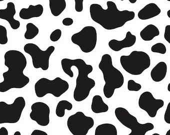 Cow Print Seamless Pattern, Black and White Digital Paper (PNG)