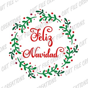 Feliz Navidad SVG, Christmas wreath SVG, Merry Christmas PNG, Cut files for cricut, Silhouette, Sublimation file, Digital download