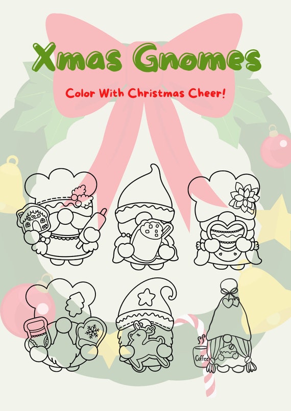 Christmas Gnome Coloring Pages 8 Custom Pages Digital