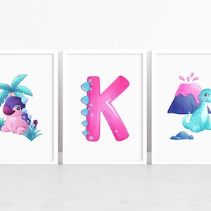 Girly Dinosaurs with Alphabet Digital Wall Art Printable