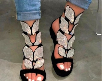 woman flat goddess dressy slides with rhinestones