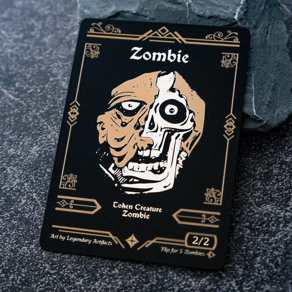 Engraved Steel Zombie Token, Double Sided — MTG Tokens, MTG Alters, MTG Commander, mtg Counter