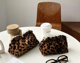 Cute Leopard print bag, Vintage Cosmetic Organizer, makeup bag or mini makeup bag, Toiletry Bag, Travel Case Pouch