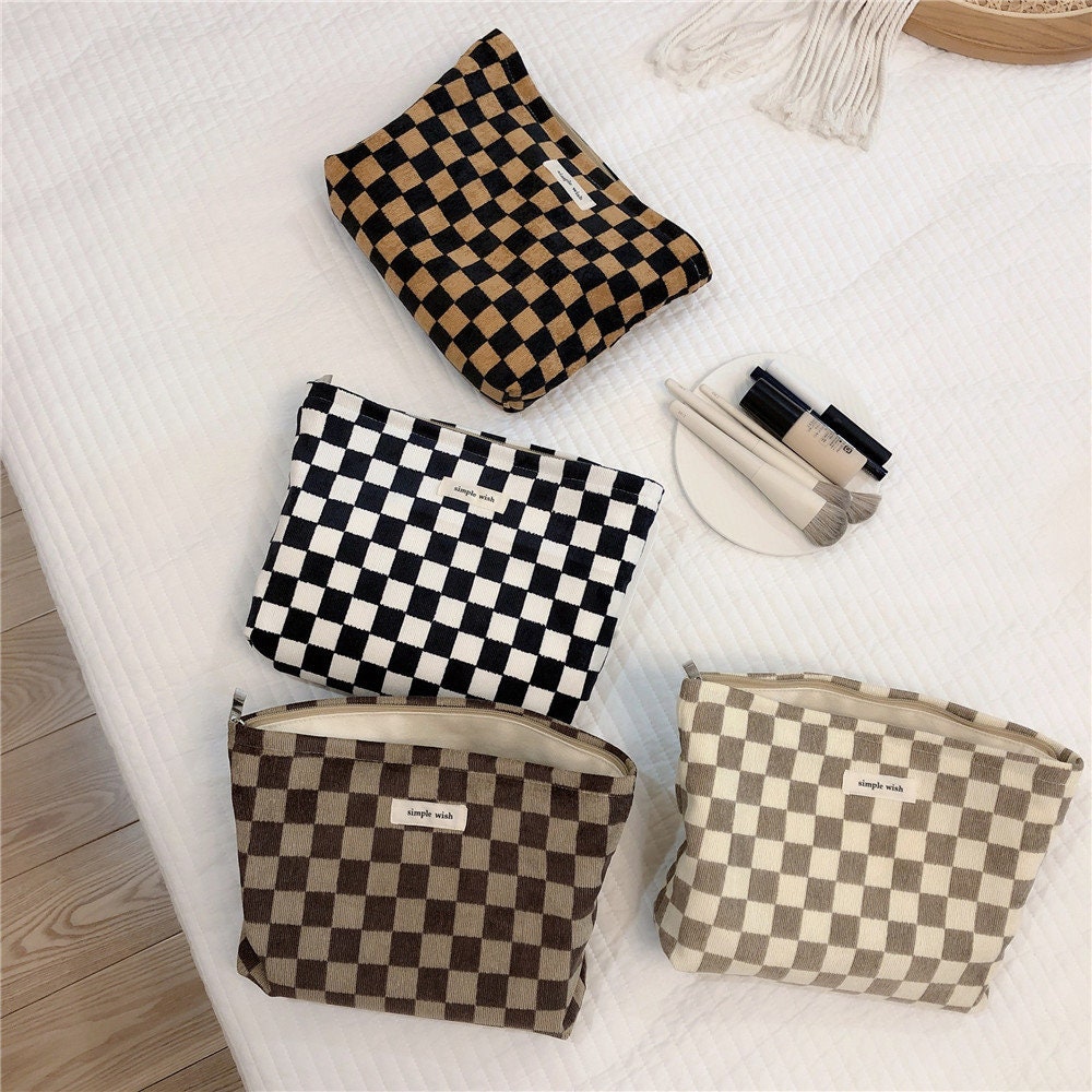 Fashionable and Versatile Checkerboard Bag Vintage Cosmetic -  Denmark