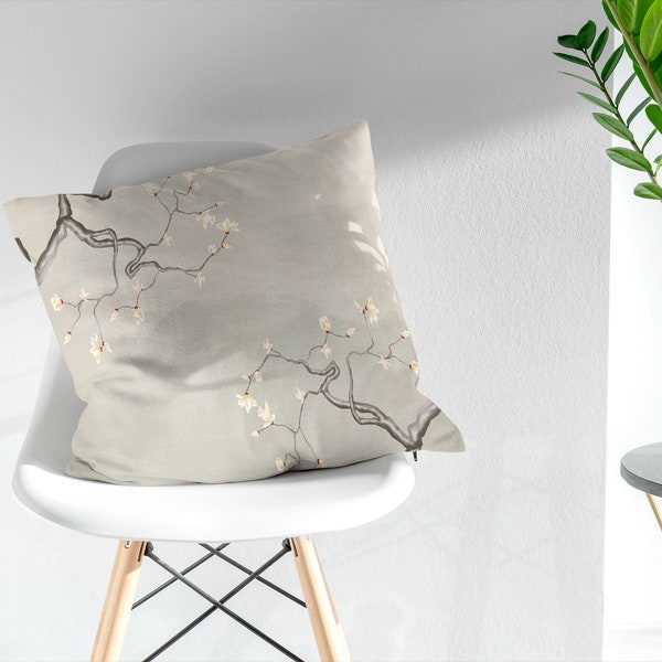 Vintage Chinese Flower Branch Birds Pattern Floral Custom Personalized Sofa Throw Pillow Case, Linen Velvet Decorative Cushion Cover Gift