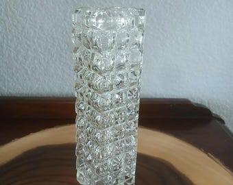 Vintage 1970s Pavel Panek Sklo Union Rosice Diamond Pattern Clear Vase Libchovice Glassworks, Vintage Czech Glass