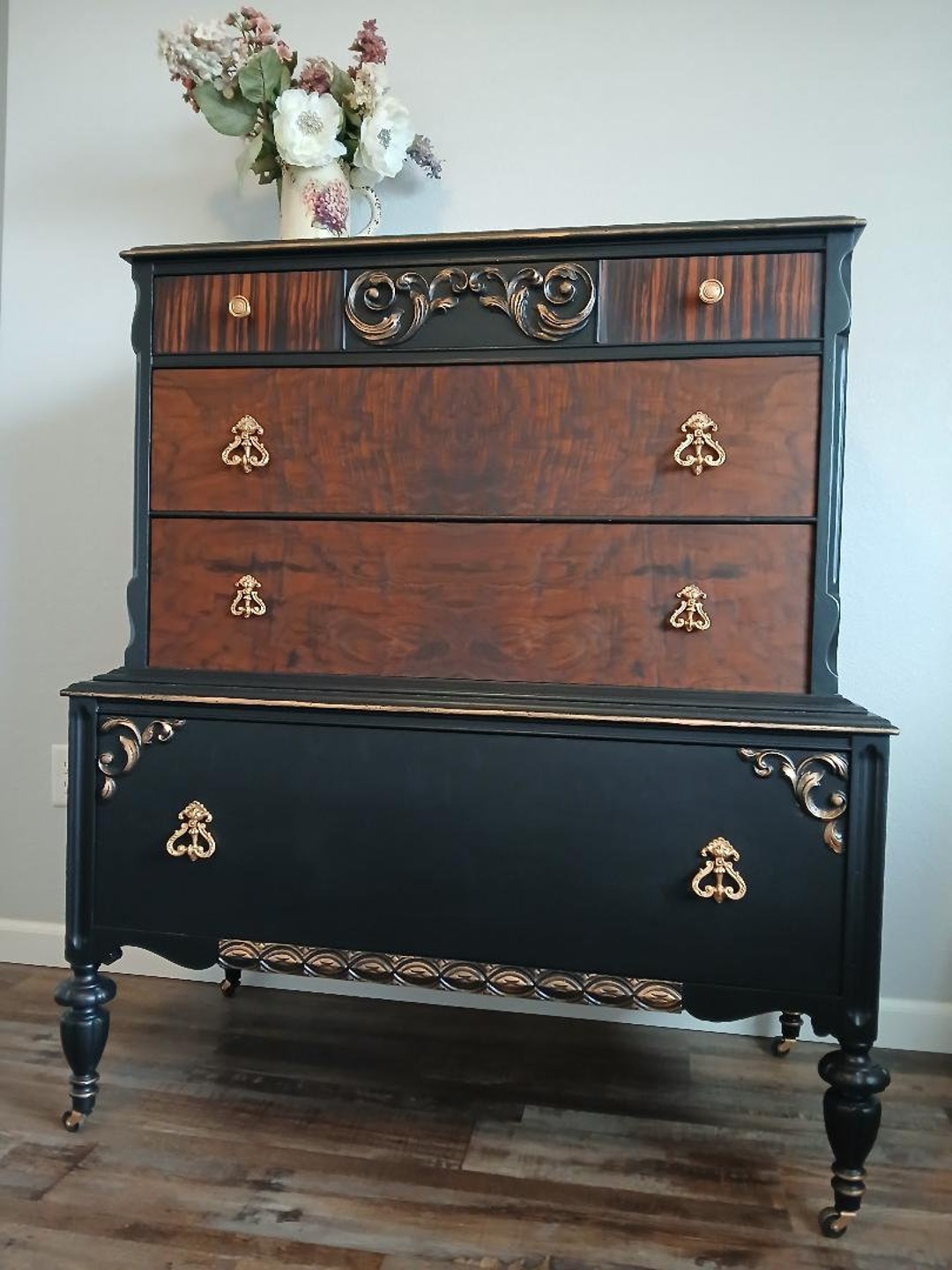 dark brown vintage dresser 1980s Vintage Brutalist Dresser Credenza main image 0