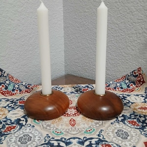 Vintage 1960&#39;s MCM Oregon Myrtle Wood Candle Holders - Sold as a Pair