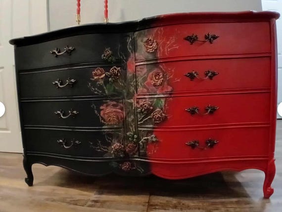 Custom Order Option. DO NOT PURCHASE. French Provincial 6 Drawer Dresser Solid Wood Hand-Painted, Decoupage, Molds, Stencil