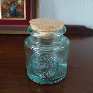 Recycled Glass Bottle with Cork Stopper, Excellent Condition, 8 oz