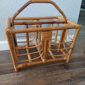 Mid Century MCM 1960s to 1970s Bamboo and Rattan Magazine/Vinyl Record Rack/Holder - See Description/Shipping! Bohemian Style