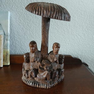 Vintage Beautiful African Ebony Wood Carved Christmas Nativity Scene, One Piece Statue
