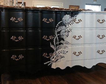 Custom Order Option. DO NOT PURCHASE. French Provincial 6 Drawer Dresser Solid Wood Hand-Painted with Transfer Applied