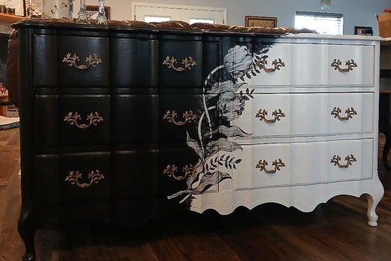 Custom Order Option. DO NOT PURCHASE. French Provincial 6 Drawer Dresser Solid Wood Hand-Painted with Transfer Applied