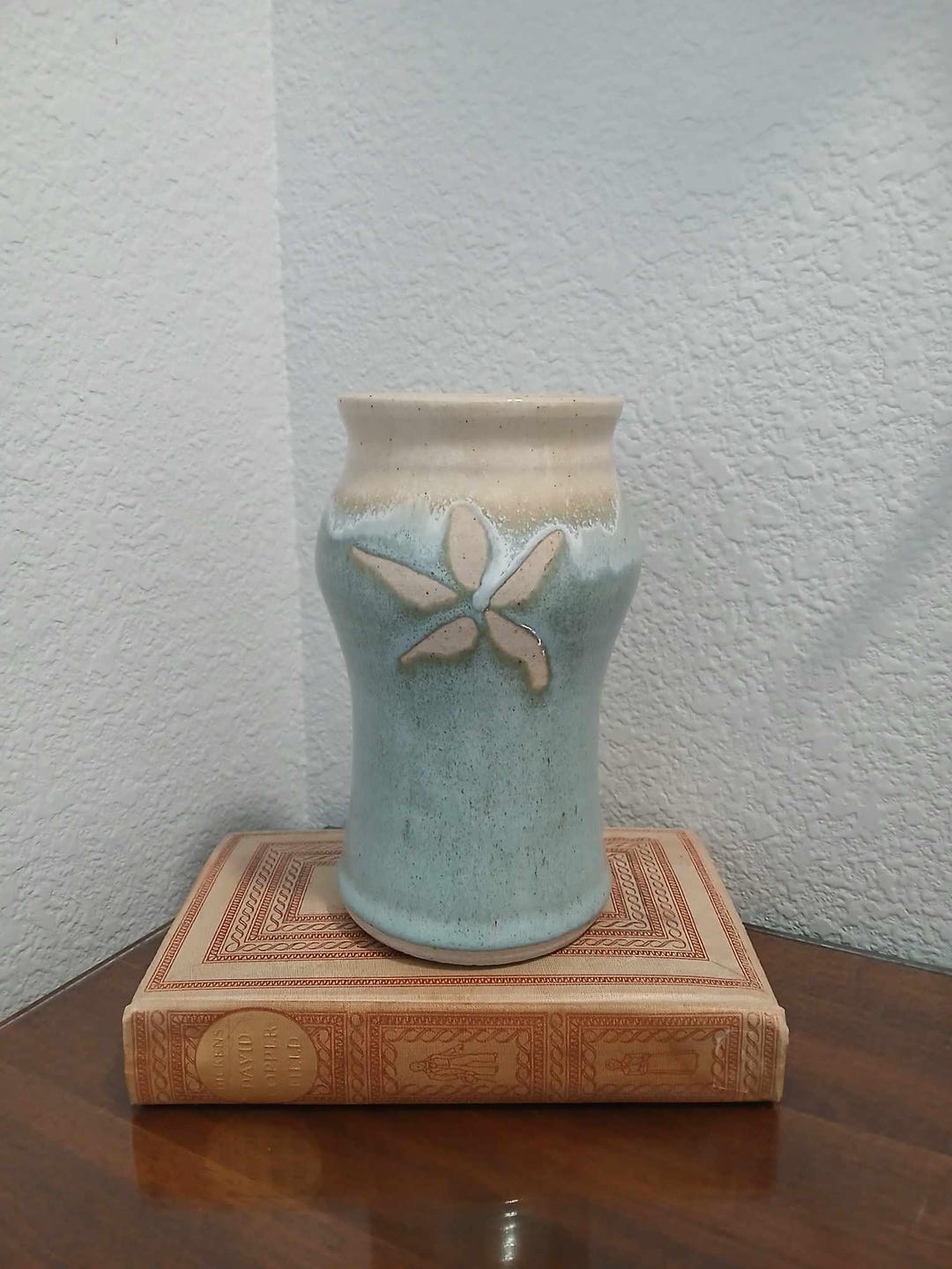 Vintage Hand Thrown Studio Pottery Soft Pastel Blue Vase With a Flower ...