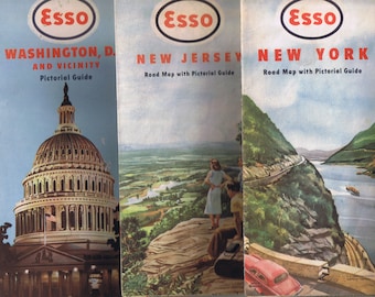 2 Esso 1949 road maps, New Jersey, Washington D. C.