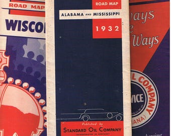 Five Standard road maps, 1930s