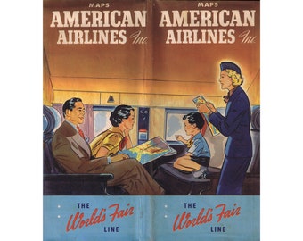 American Airlines Maps, 1939, The World’s Fair Line