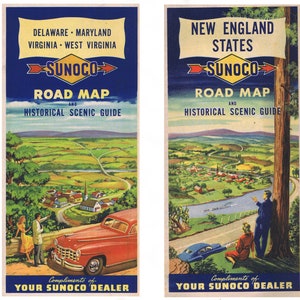 Vintage 1940s Sunoco Road Maps: Mid-Atlantic & New England