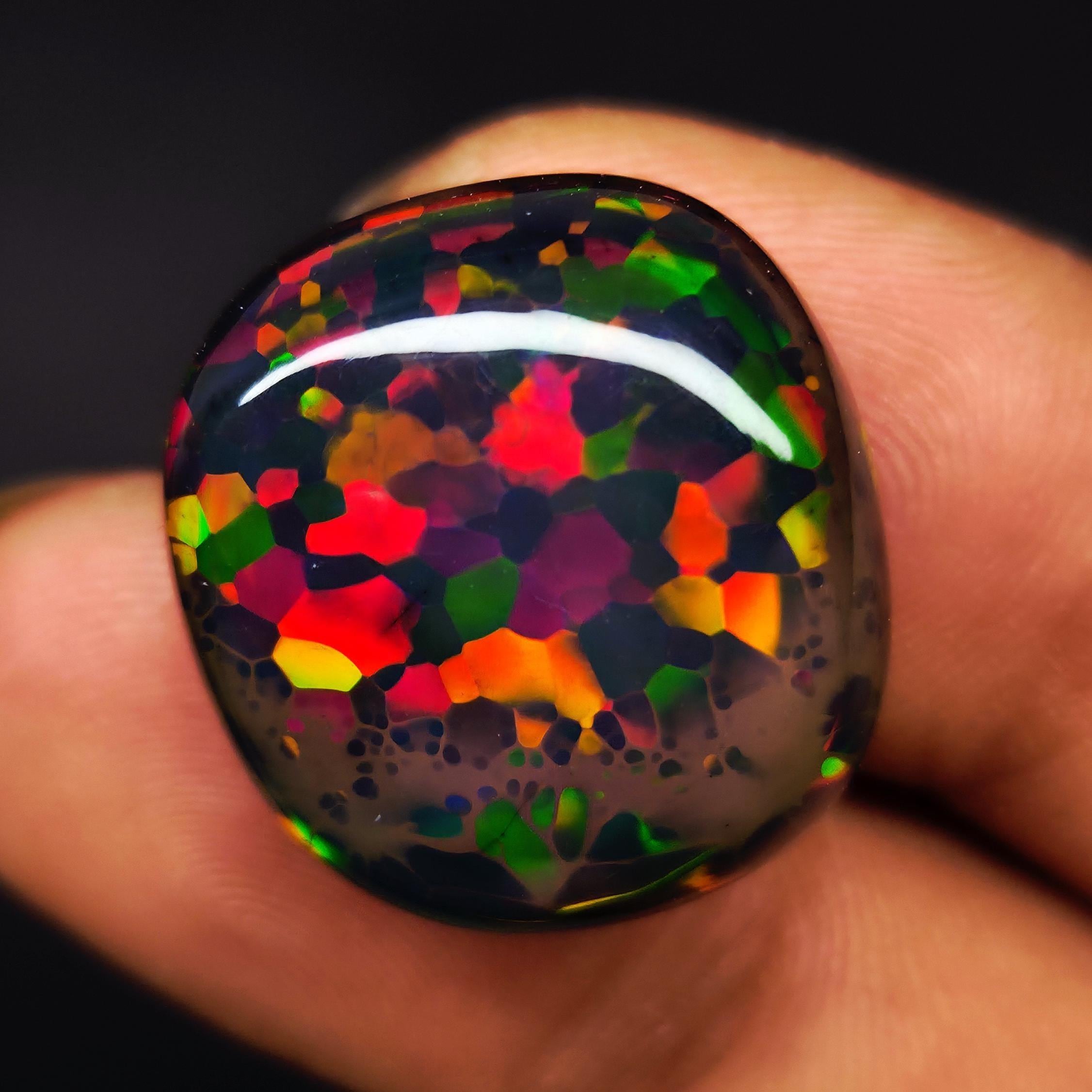 ハニカムファイアブラックオパール宝石、エチオピア産オパール