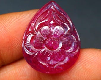 Rubis à sculpter, 17,60 ct, rubis rouge naturel, non traité, sculpté à la main, forme ronde, pierre de naissance de juillet, 23 x 18 x 4 mm