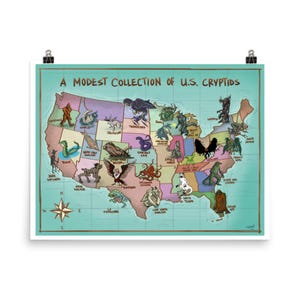 Poster Carte des Cryptides des États-Unis
