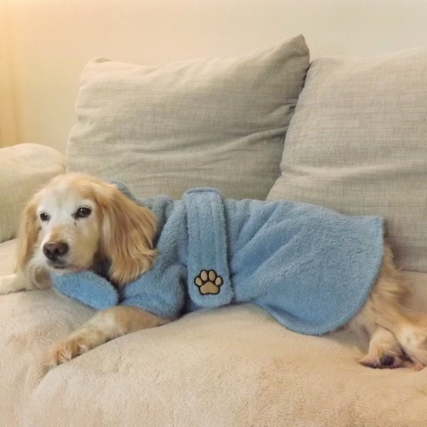 Dog Drying Robe, Ultimate sky Blue Terry Towelling Dog Robe with Adjustable Velcro Fastening Absorbent Bath Robe Jacket Coat Clothing Gown
