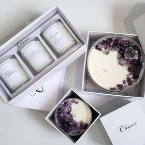 Relaxation Candle - Energy Cleansing - Amethyst Crystal Candle - Lavender andRosemary - Soy Aromatherapy Candle - Ritual Candle