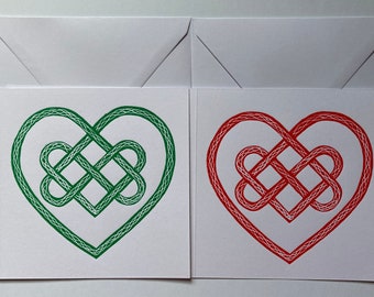 Celtic knot love heart handmade greeting card, linocut original card