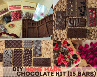 Kit cioccolato fatto in casa fai da te / Fondente - Latte - Bianco / Facile e divertente / Regalo / ingredienti per 15 tavolette FAMILY SIZE