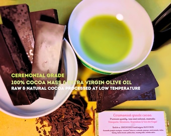 Kakaomasse und natives Olivenöl extra CEREMONIAL Bio-Premium-unraffinierte Kakaomasse – Monokultivar | | SUPERFOOD| Snack | Keto-Vegan