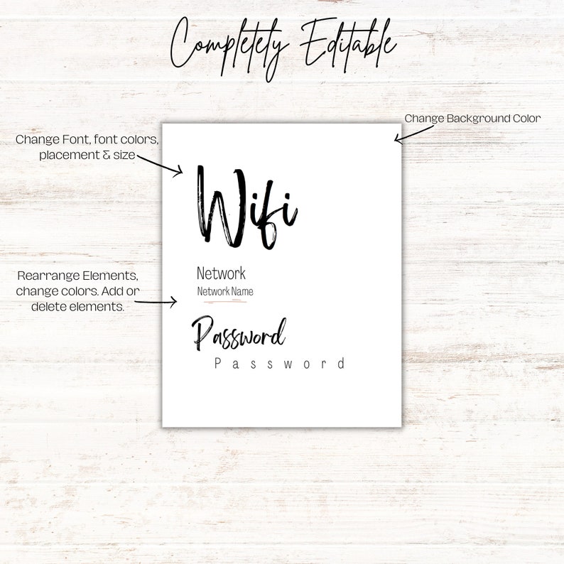 Wifi Password Template for Salon or Small Business, Digital Download Wifi Network Sign Etsy