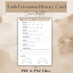 Lash Extension History Card Template for Lash Techs, Digital Lash Record