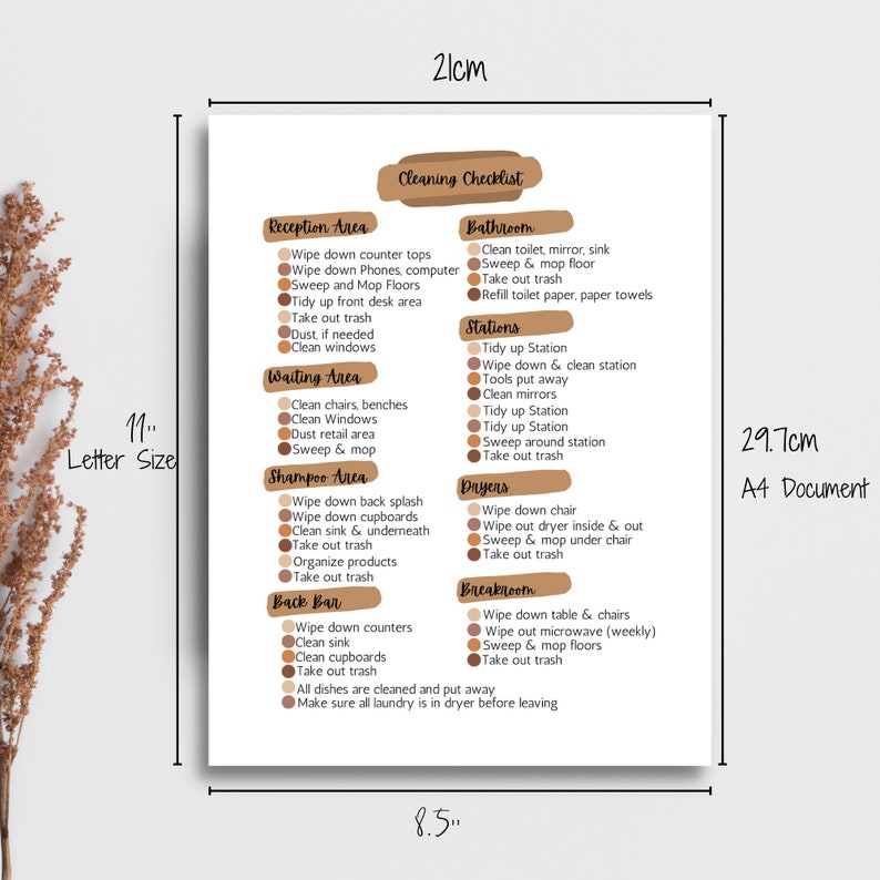 Salon Cleaning Checklist, Printable Checklist, Editable Pdf/png