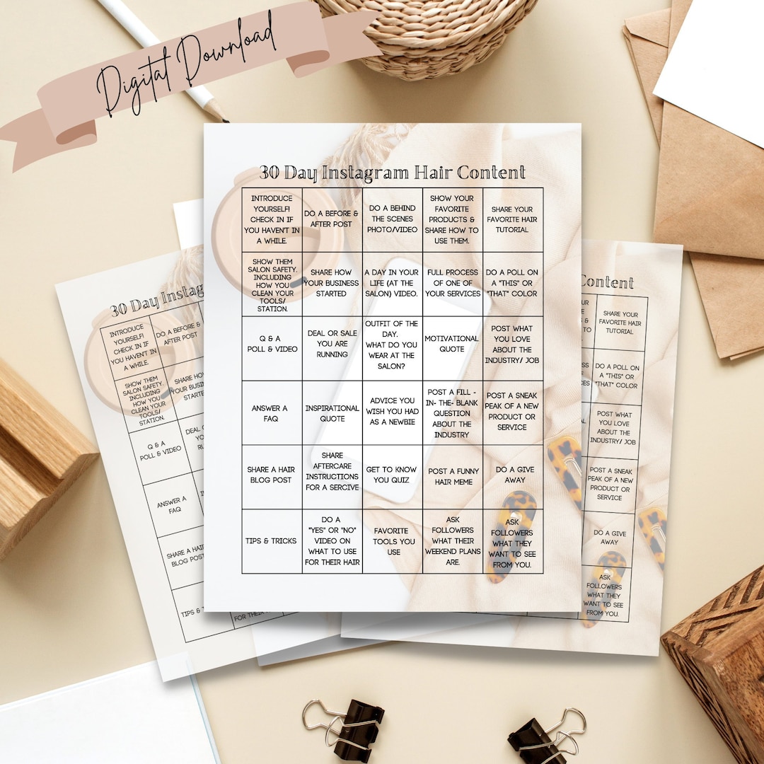 30 Day Instagram Social Media Content Template for Salons Posting Ideas ...