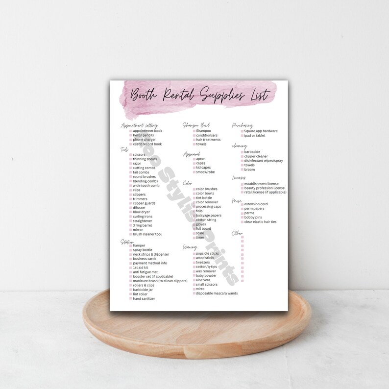 Booth Renters Supplies Checklist Salon Must Haves Digital Etsy