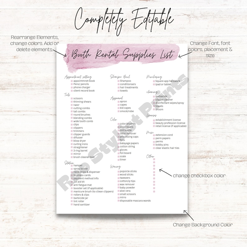 Booth Renters Supplies Checklist Salon Must Haves Digital Etsy