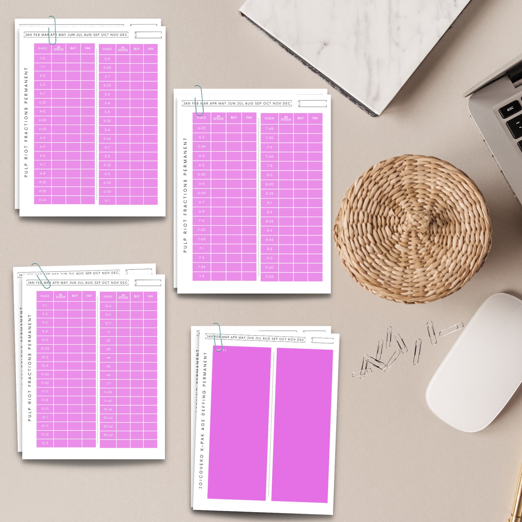Pulp Riot & Fraction8 Color Inventory Tracker – Stylist Printable Sheet ...
