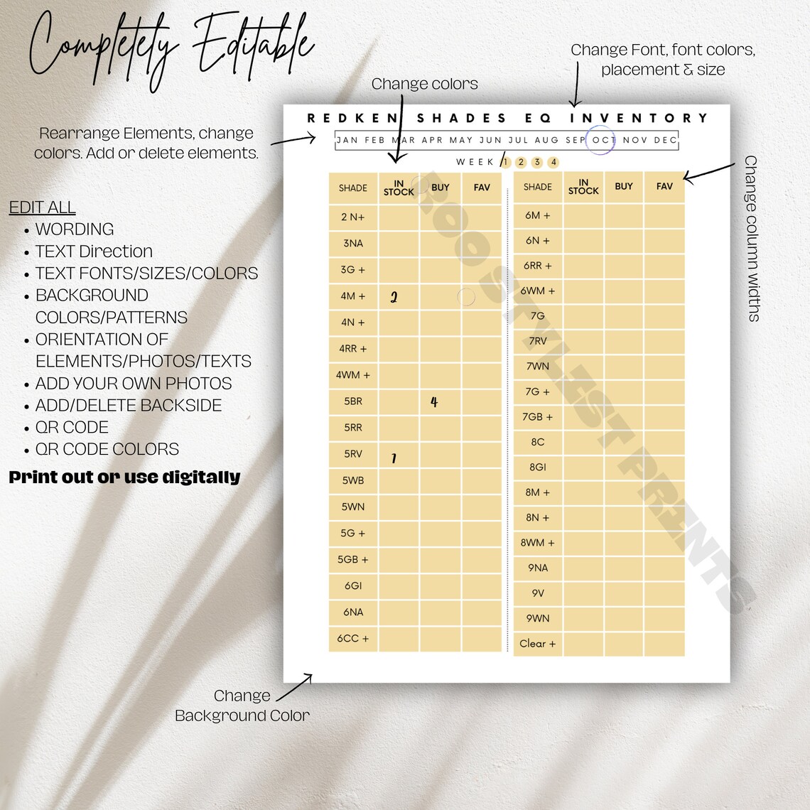 Eq Inventory Shades EQ Inventory List Template: Salon Hair Color Stock (digital ...