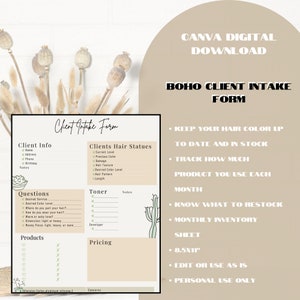 Klantrecordkaart voor klanten, Cactus Boho, Salon Klantgeschiedenis, Digitale download